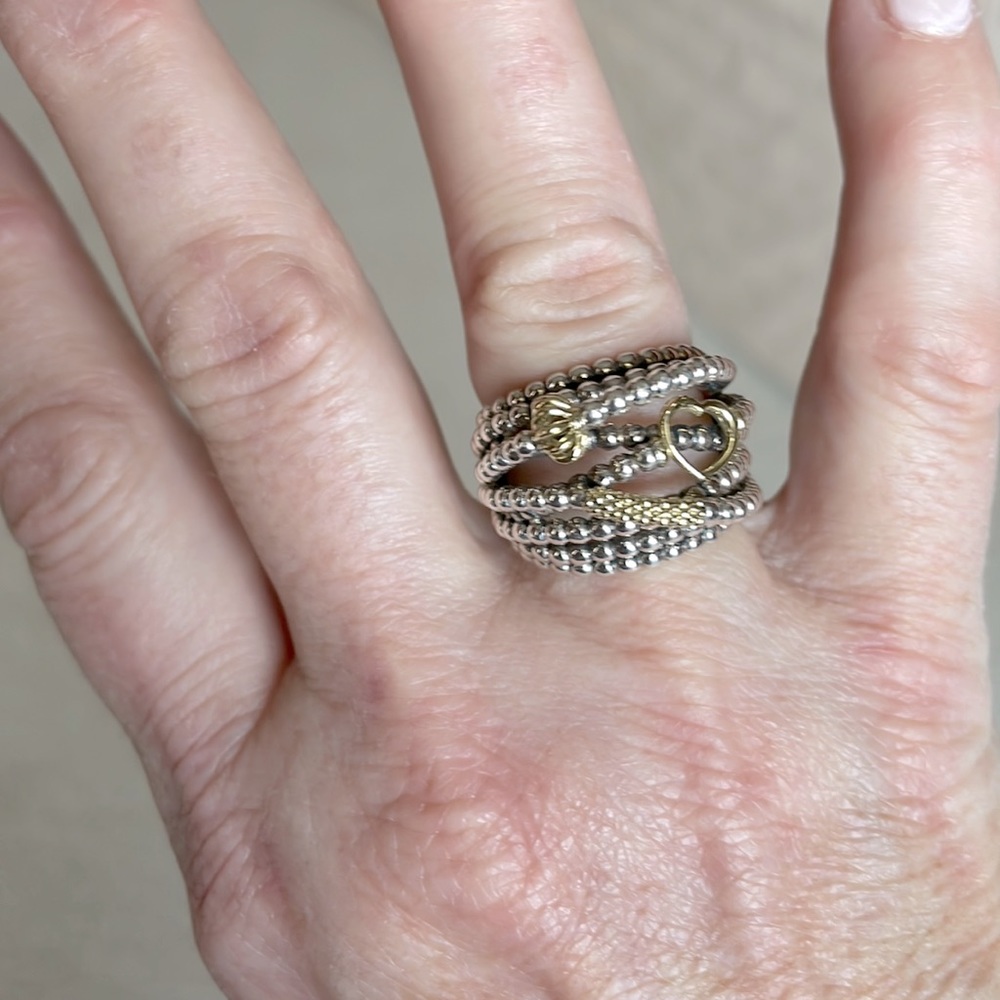 Lagos Ring Two Tone Caviar Statement Ring size 8